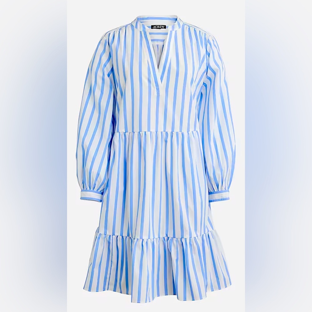 NWT J Crew Tiered cotton poplin mini dress in Barrie stripe size L